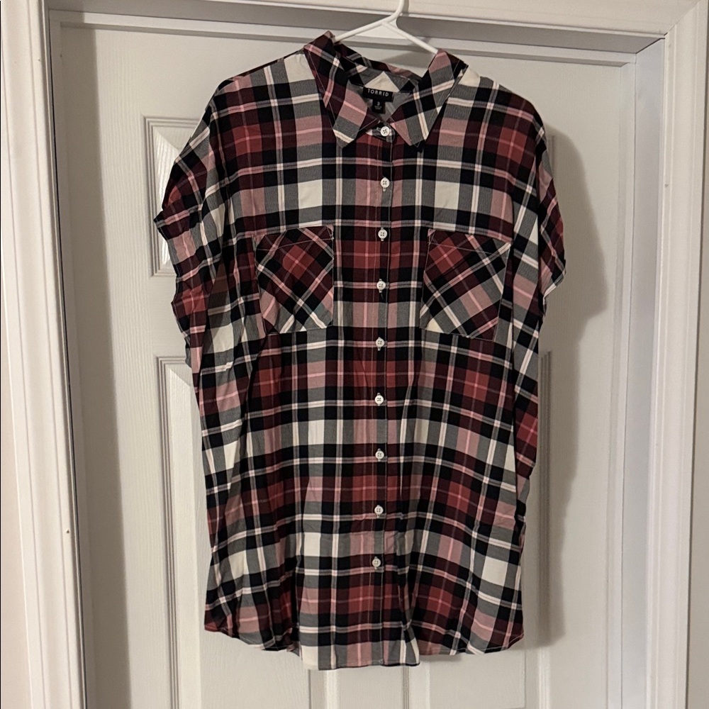 Torrid Red and Black Plaid Button-Down Shirt